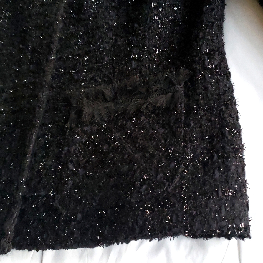 ALFANI New Jacket Blazer Topper Textured Tweed Wool Ribbon Trim Lurex BLACK NWT - Picture 16 of 17
